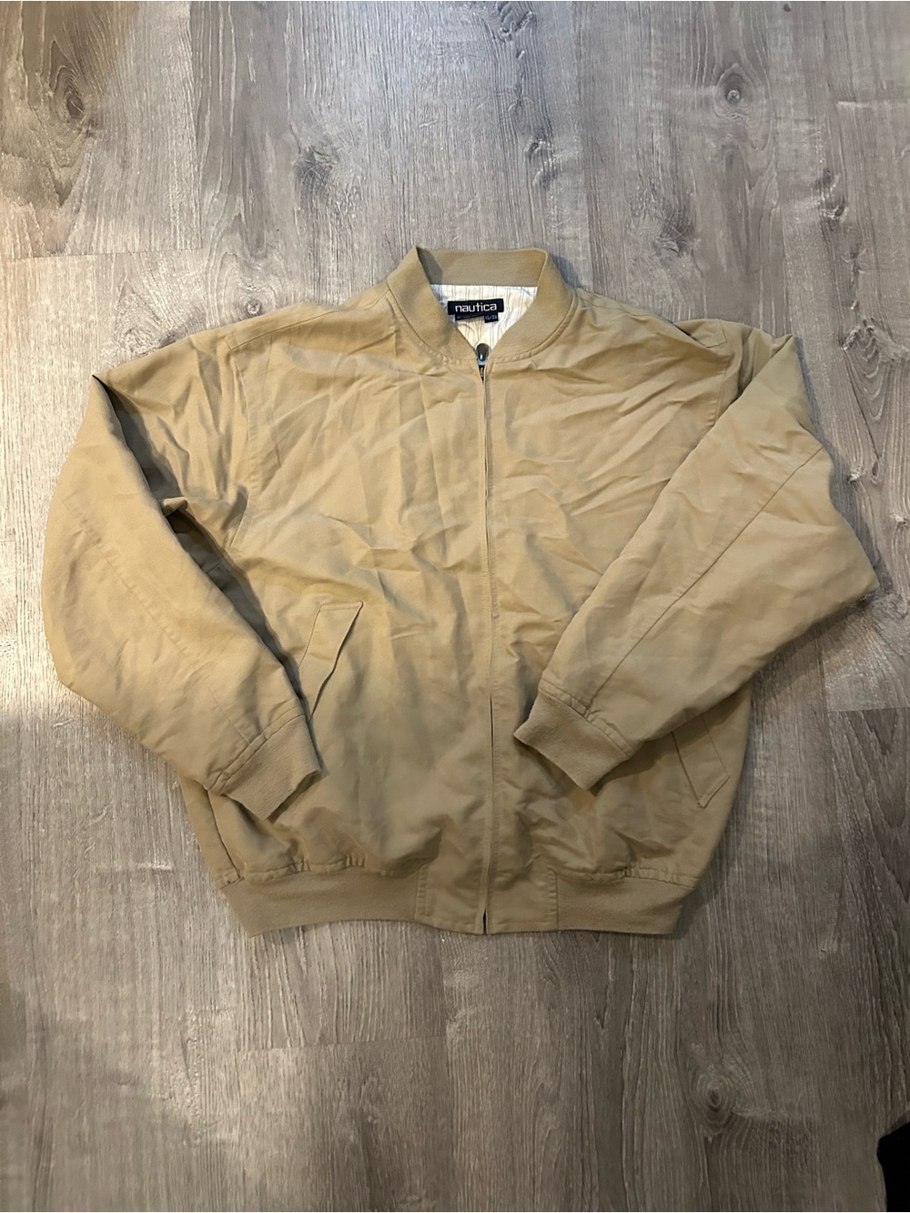 Vintage Nautica Men's Tan Bomber Jacket - Classic Zip-Front
